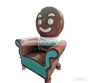 This charming fiberglass armchair is designed as a cute gingerbread man with a friendly smile and festive details. Perfect for Christmas photo booths, mall displays, or holiday event decor, it adds a sweet, whimsical touch to any festive setting.