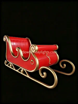 This is a large, classic Santa sleigh decoration, crafted with a glossy red finish and elegant gold trim. It features intricate scrollwork on the runners and seat, making it a iconic centerpiece for Christmas displays. Perfect for outdoor yards, shopping malls, or event entrances to create a strong festive holiday atmosphere.
