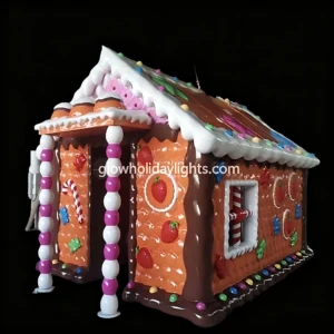 This whimsical giant gingerbread house features classic candy details, including candy cane pillars, strawberry accents, and colorful sprinkles. A showstopping Christmas decor piece, perfect for outdoor yards, malls, and holiday events to create a magical, sweet festive atmosphere.